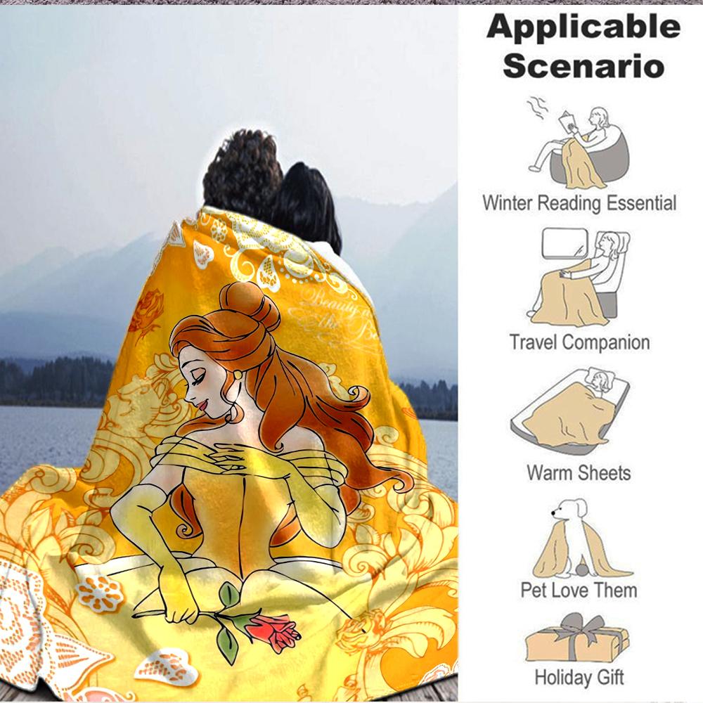 1Pc Belle'S Golden Elegance Blanket Soft And Comfortable Casual Warm Camping Travel Christmas Halloween Xmas Gift M924345