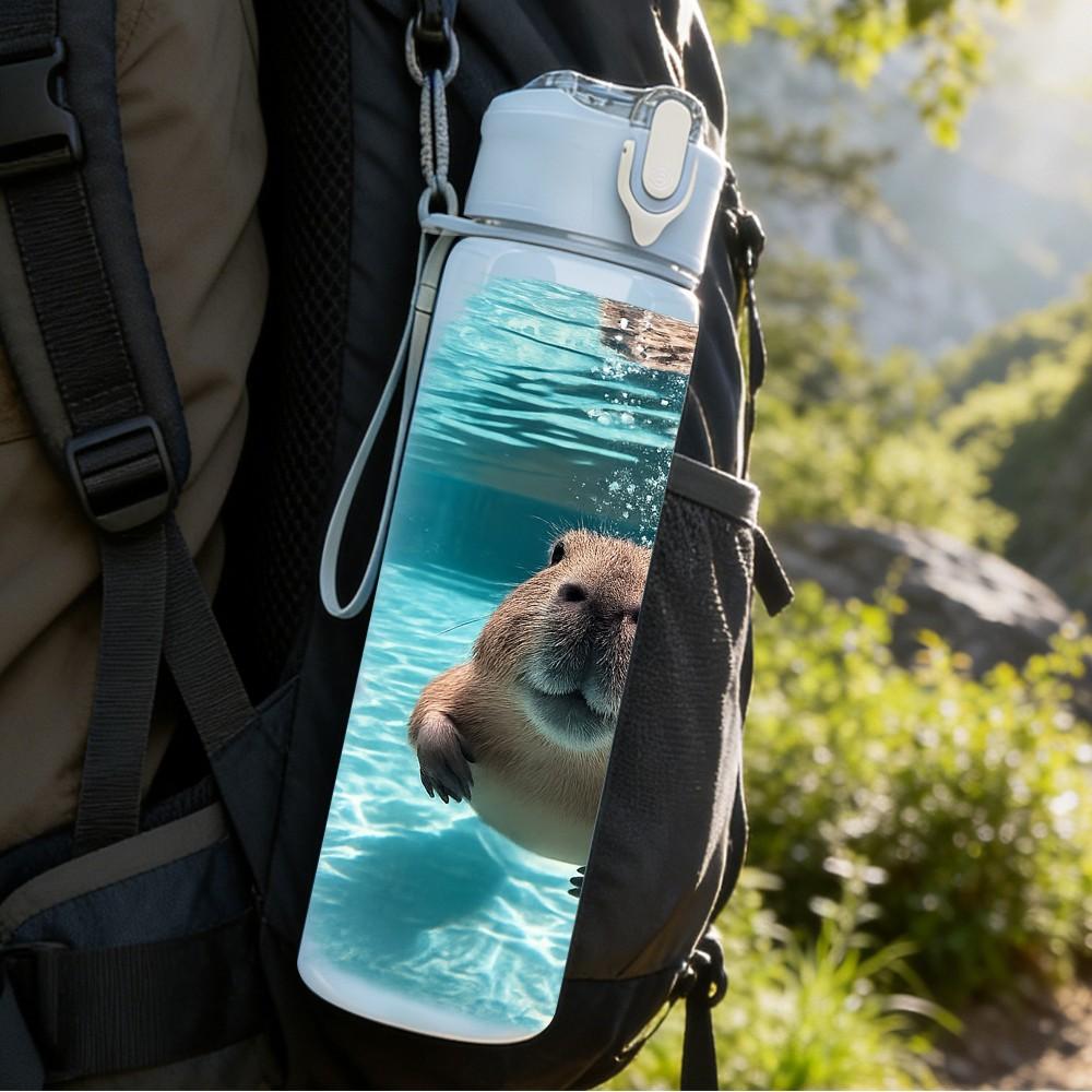 1PC Capybara Relaxing Water Animal Print 750ml Color Plastic Sports Water Bottle Leakproof Flip Straw Lid Suitable for Sports Office Home Use