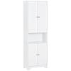 Tall Freestanding Bathroom Cabinet Retro Shutters W/ 3 Compartments Shelves Elevated Base Narrow Organiser White 60L X 30W X 182.5H Cm