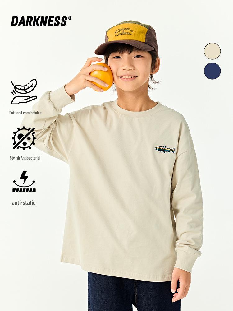 DK Kids' Spring Quick-Dry Japanese Style Antibacterial Long Sleeve T-Shirt for Boys & Girls - 7A Casual Base Layer for Middle & Older Children