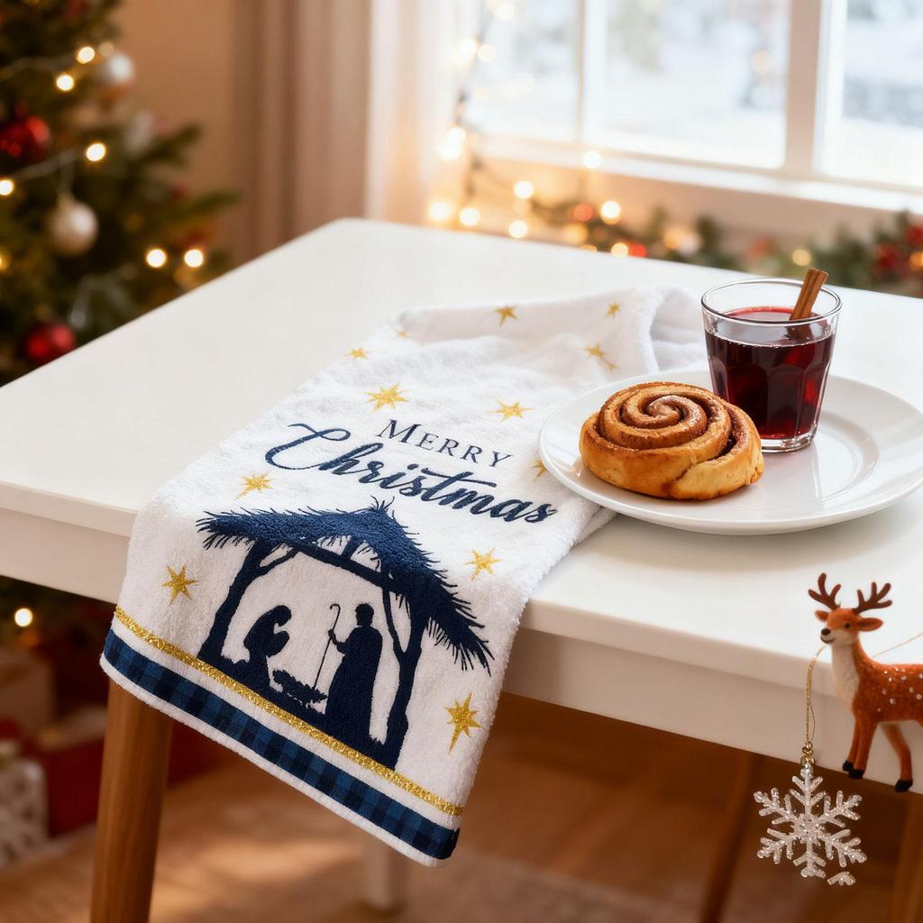 Christmas Kitchen Towels Nativity Festive Cloth Dry Hand Conveniently Towel For Home Family Festival Daily Decoration Holiday