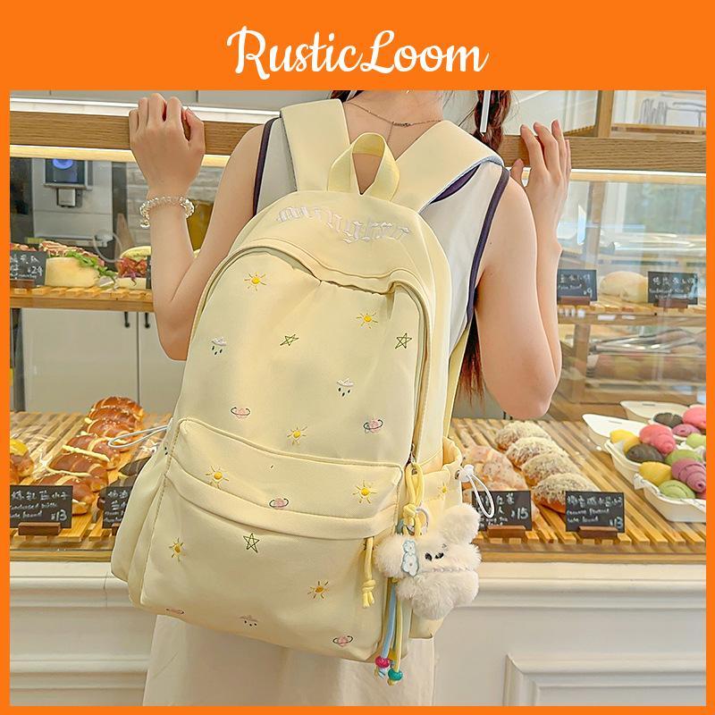 Embroidery Print Letter Pattern Stylish Backpack With Padded Shoulder Straps