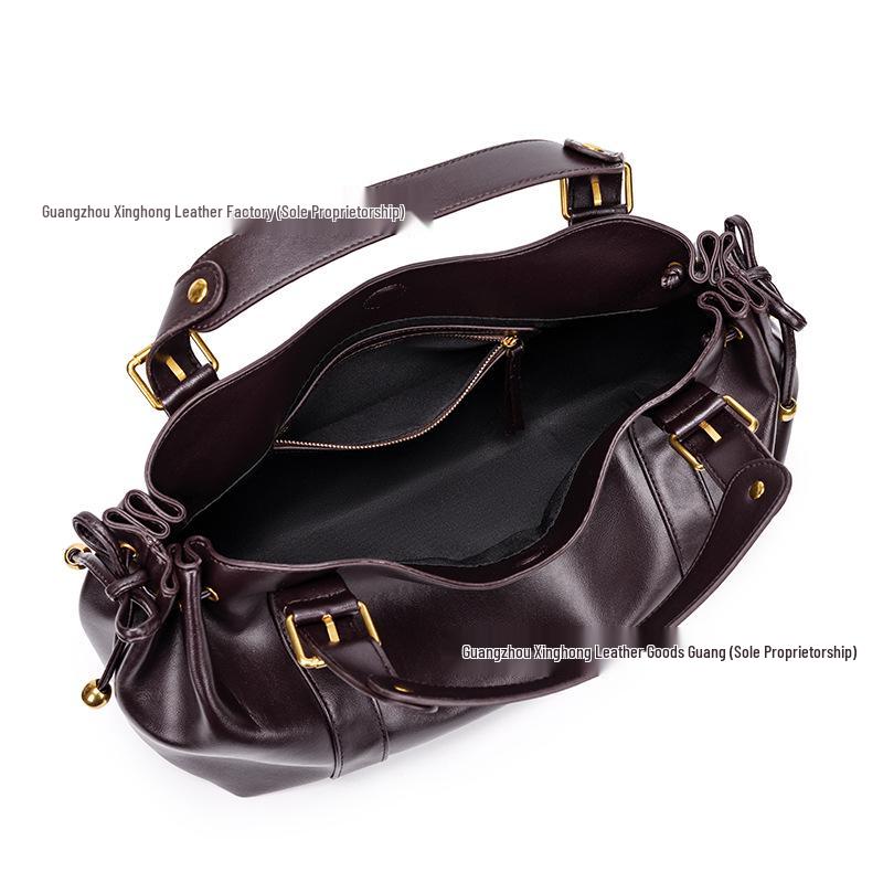 Bolso Tote Vintage de Cuero Suave con Pliegues para Mujer: Bolso Versátil Otoño/Invierno