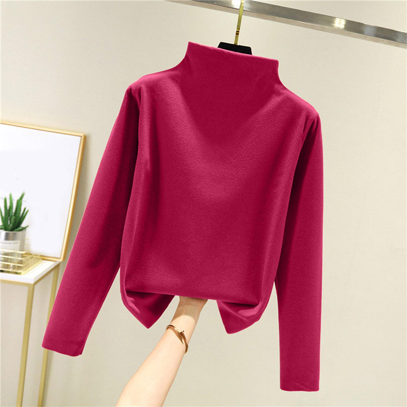 

Женская толстая флисовая базовая рубашка с теплым внутренним слоем и бесшовная футболка с длинным рукавом, топ с полувысоким воротником XXL киноварь