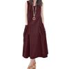 Sommer ärmelloses Maxikleid Damen Mode Arbeit Urlaub Sommerkleid Lässig Einfarbige O-Ausschnitt Vestidos Midi Robe Oversize