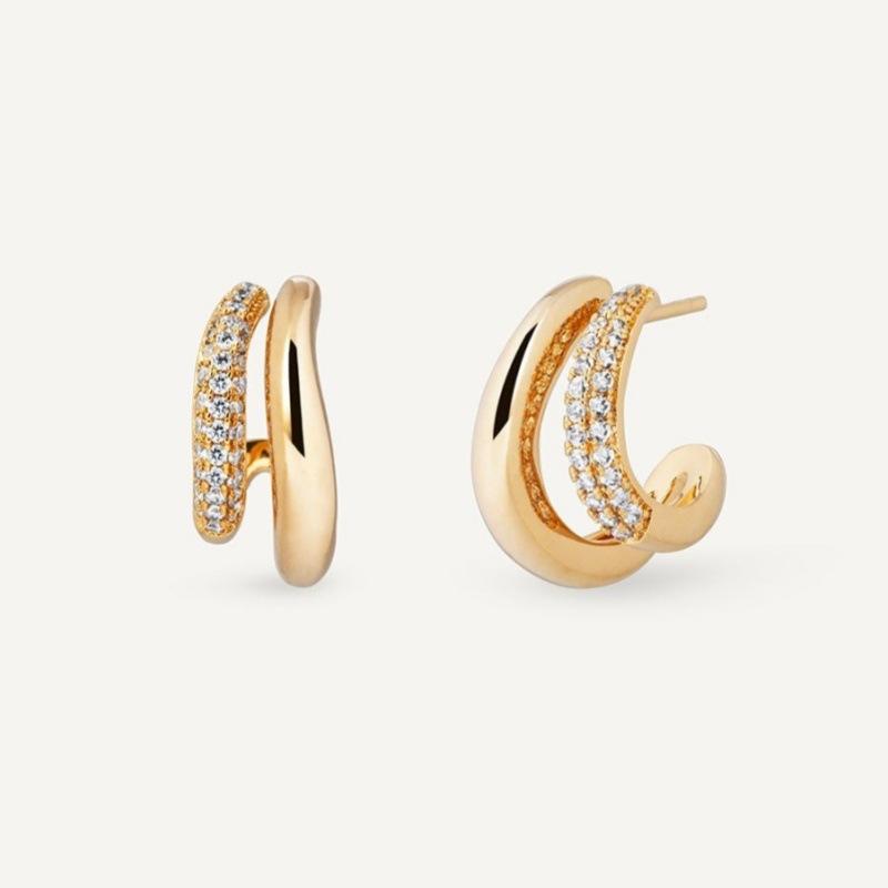 Premium Metal Inlaid Zircon Irregular Double-Layer Design Earrings S925 Silver Needle Stud Earrings Trendy Temperament Earrings