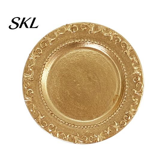 Decorative Jewelry Container Resin Tray with Vintage European Embossed Pattern, Golden Gloss Wear-Resistant Desktop Organizer, Oxidation-resistant
