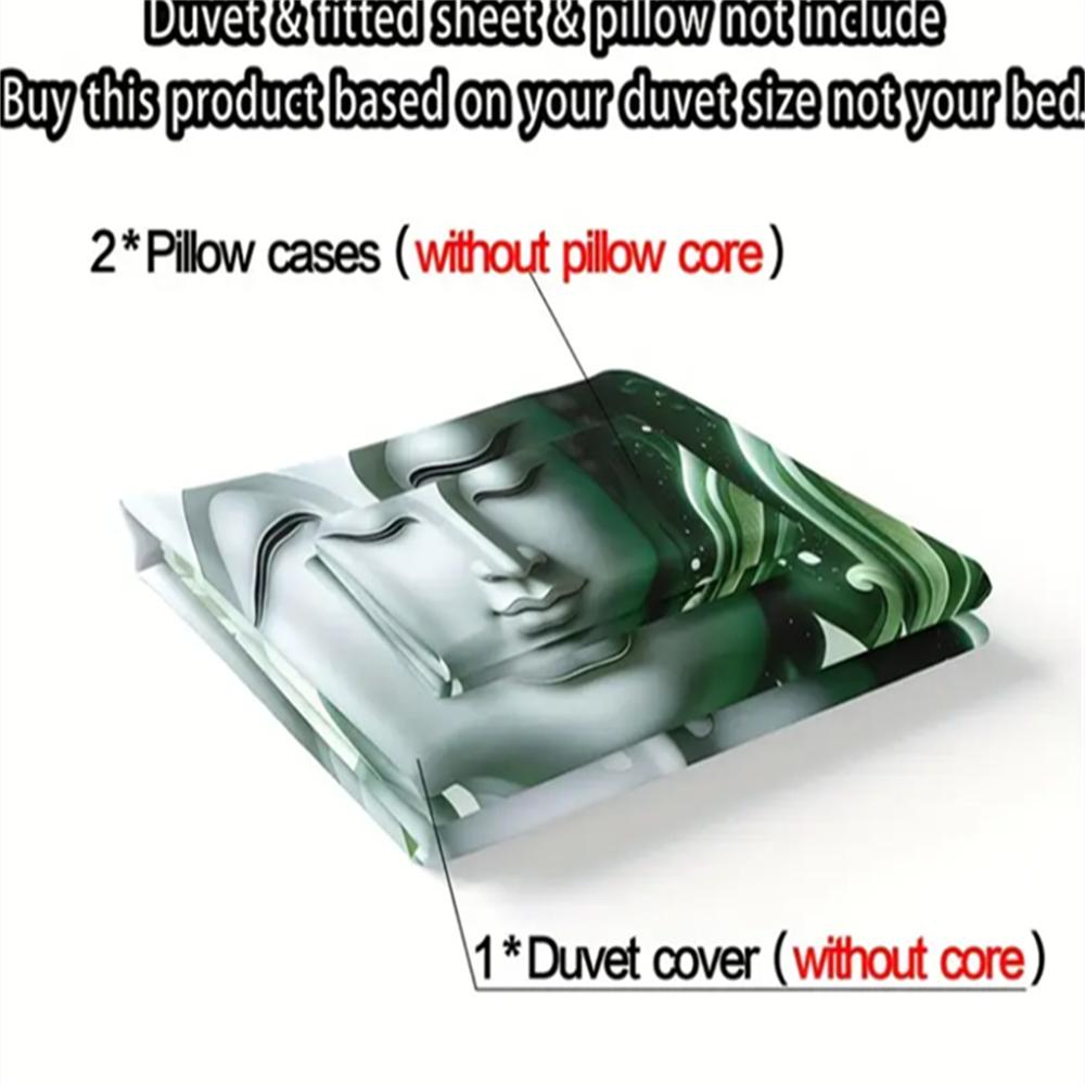 Buddha Duvet Cover Set Meditation Buddha Statues Pattern Bedding Set Ultra-Soft (1*Duvet Cover + 2*Pillowcases Without Core)