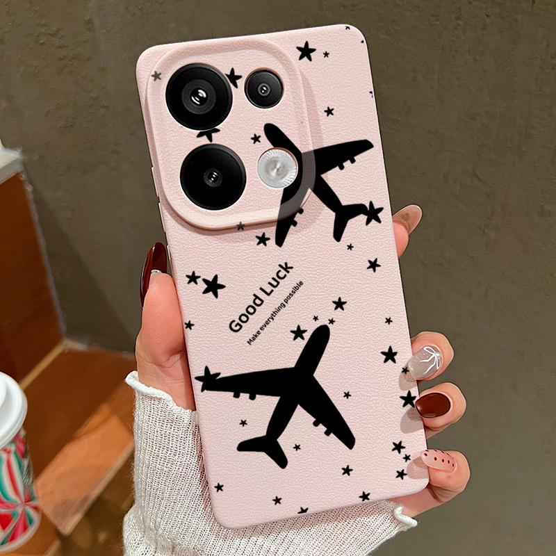 For Xiaomi 13T Pro Poco X7 X6 M6 Pro Redmi Note 14 13 Pro 12 11 Case Airplane Print Leather Texture TPU Soft Shockproof Matte Slim Phone Cover