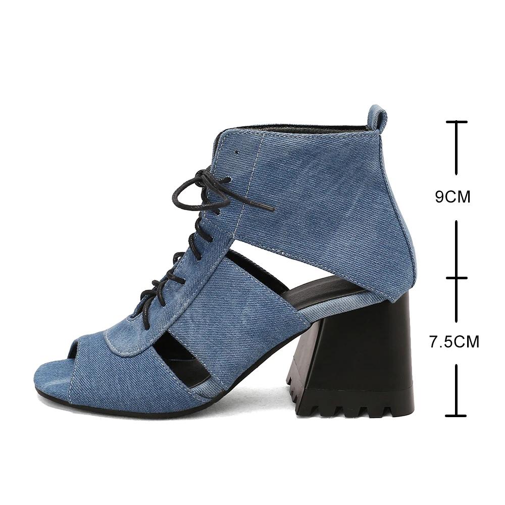 Fashion Fashion Peep Toe Ankle Boots For Women Sandals Shoe Sexy Denim High Heels Platform 2025 Summer Ladies Leopard Lace Up Mujer 41 4