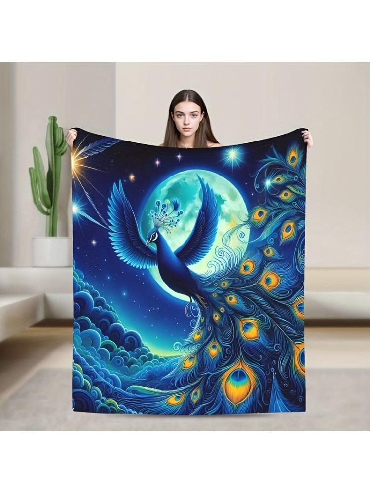 

Moonlight Peacock Digital Printed Fleece Blanket - Soft and Warm Suitable for Bedroom, Car, Outdoor Sofa,Travel, Office, Camping 75x90cm