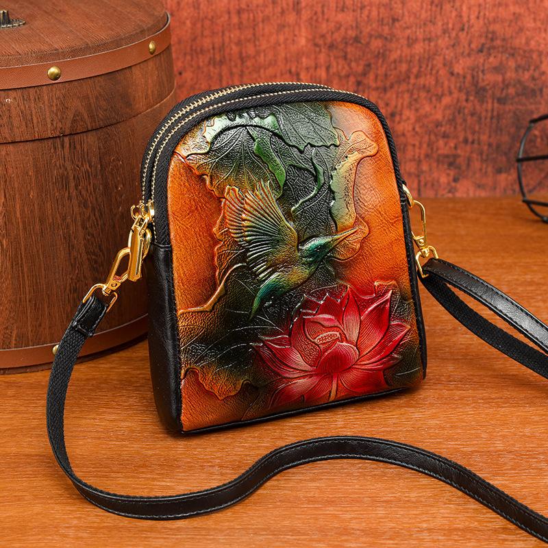 Single Shoulder Bag, Ethnic Style Painted Texture, Commuting Crossbody Bag, Versatile, Casual, Chinese Style Women's Bag