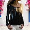 Women Plus Size V Neck Long Sleeve American Flag Printed T Shirt Black Red White