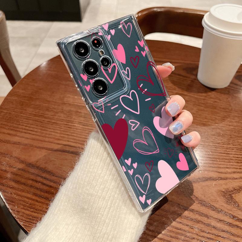 Pink Love Hearts Eye Case For Samsung Galaxy S26 Ultra S25 FE S24 S23 S22 A54 A15 A35 A55 A16 A36 A56 A17 A37 A57 5G Soft Cover