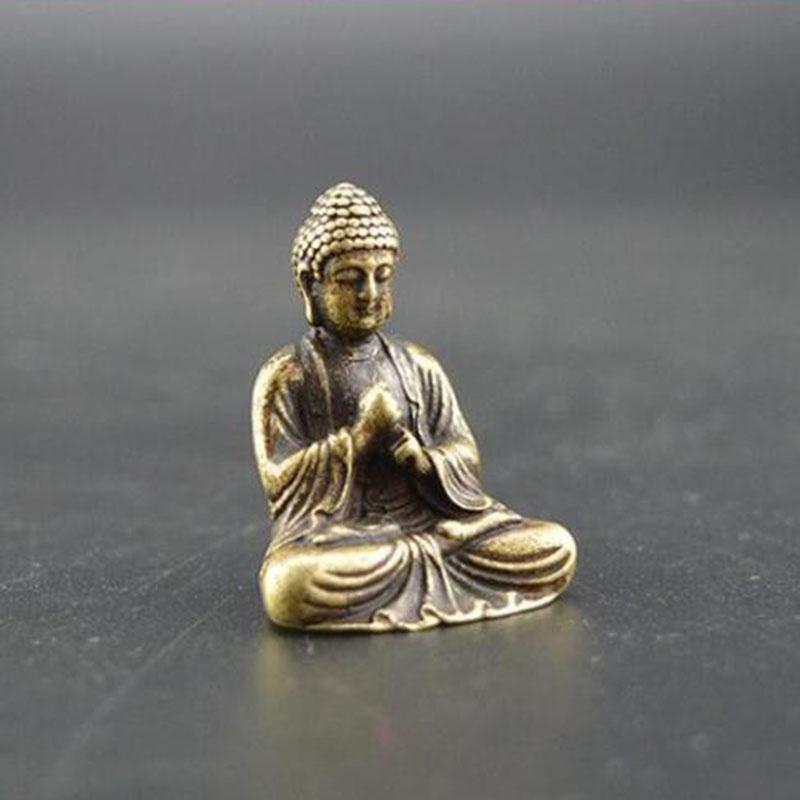 Chinese Buddhism Pure Copper Bronze Sakyamuni Buddha Statue Table Ornament Buddha Statue Heart Pure Brass Antique Tea Pet Orname