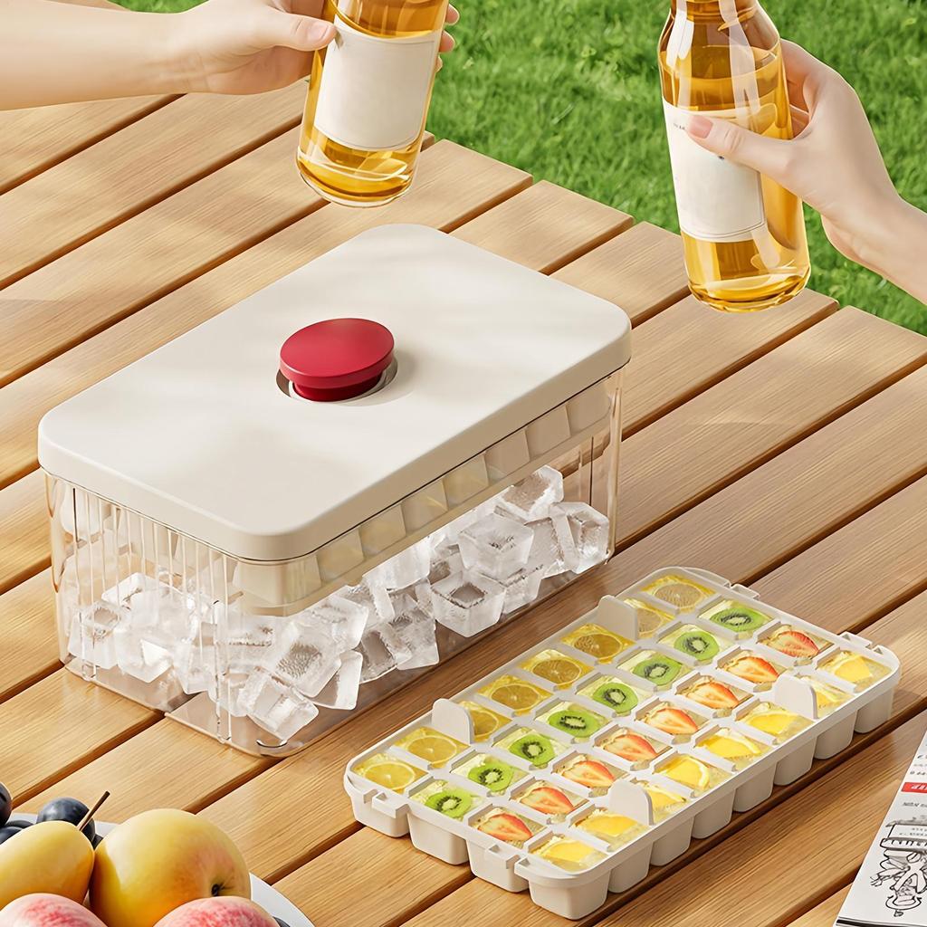 Ice Bin With Lid For Freezer 3-Tier 96-Grid Press-Type Icy Maker With Lid And Bin Easy Release Ice Tray For Home Kitchen