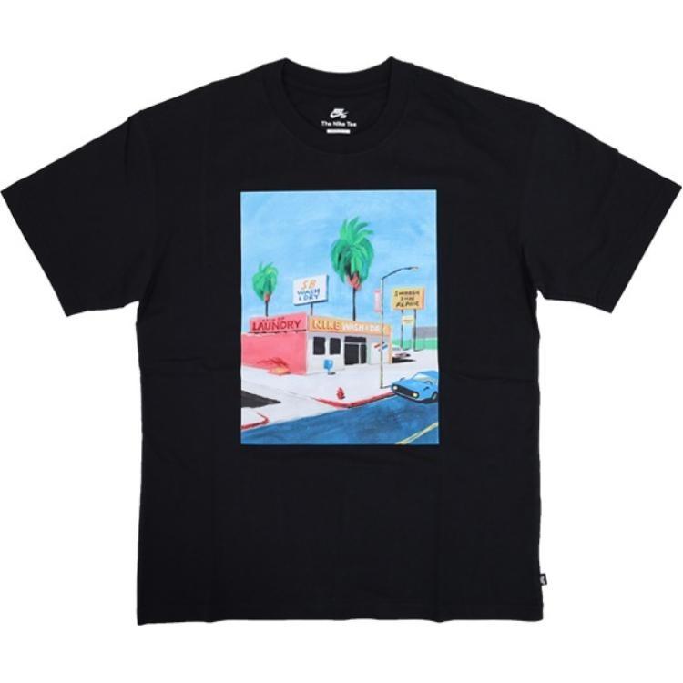 Nike SB Skateboard Cartoon landscape Pattern Skateboard Round Neck Short Sleeve Black Men s DR7766-010 L