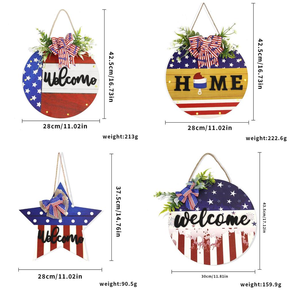 Festive Independence Day Wooden Welcome Plaque Glowing Star Flag Decoration