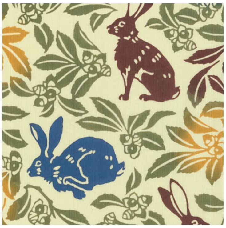Todaya Shoten Niwaen-zome Tenugui (Japanese Hand Towel) Rabbit with Chestnuts (Green) 1054-G