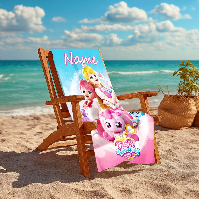 Personalized customized proof beach towel with Catch! Teenieping pattern - soft, absorbent, quick-drying, perfect swimming, camping&bathing
