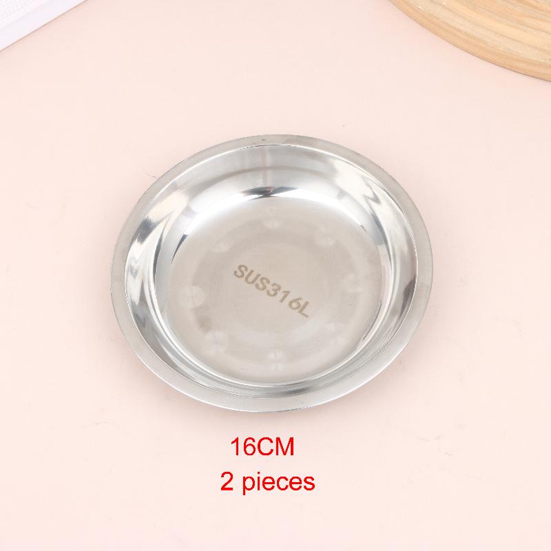 2Pcs Reusable Stainless Steel Dinner Plates Thickened Polished Round Shallow Dishes for Picnic Barbecue Use
