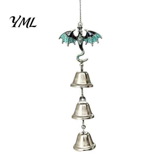 Exquisite Alloy Craft Retro Dragon Hanging Bells, Metal Flying Wind Chime, Rustic Decorative Wall Ornament Fantasy Outdoor Garden for Patio Porch Yard