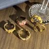2026 Gold Glaze Luting Retro British Style Color Rice Flag Open Ring Female Simple Flower Light Luxury Temperament Ring