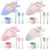 Toddler Dinnerware Set with Cartoon Tray and Cup, 5 Piece Baby Feeding Set with Spoon Fork and Chopsticks for Family Dining