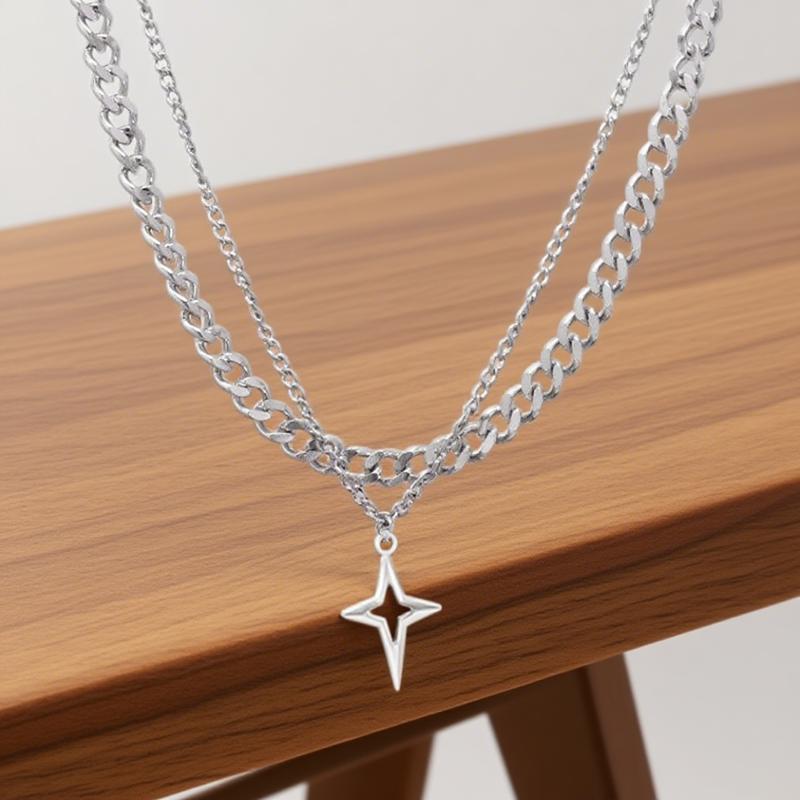 Fashion Punk Double Layer Star Pendant Necklace Men's Woman's Personality Hip Hop Designs Collarbone Chain Unisex Jewelry