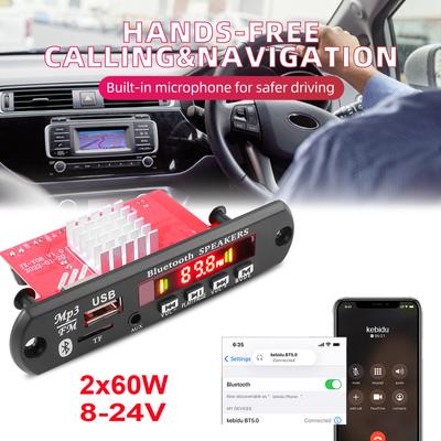 Car Radio Module 2x60W Stereo Bluetooth 5.0 MP3 Decoder Board 12V 24V 120W Amplifier Handsfree Support FM TF USB AUX Recorder