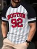 Summer 3D Printing Men's Boston 92 Striped Short Sleeved T-shirt Sports Casual Top Casual Comfortable Breathable Quick Drying