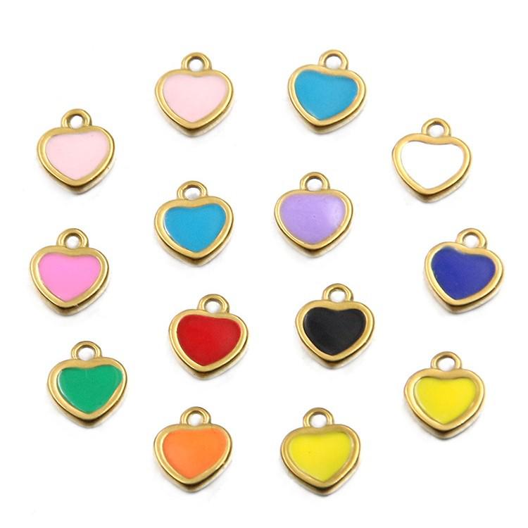 11 Color 5x6mm Stainless Steel Enamel Heart Charms Pendants