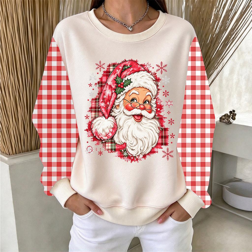 Women's Casual Christmas Print Crewneck Pullover Sweatshirt for Holiday Everyday Wear