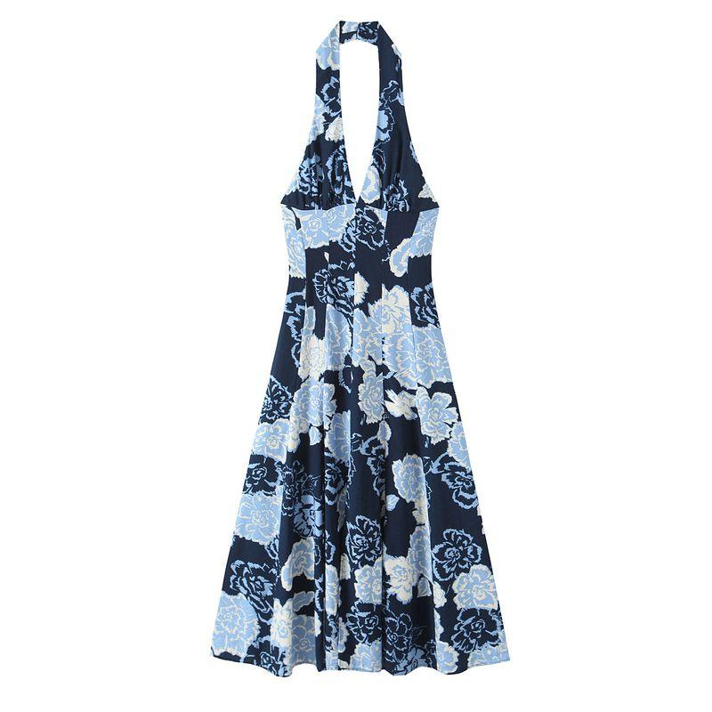 Kaslead New Women Clothes Western Style Print Neck Collar Midi Dress 8173555