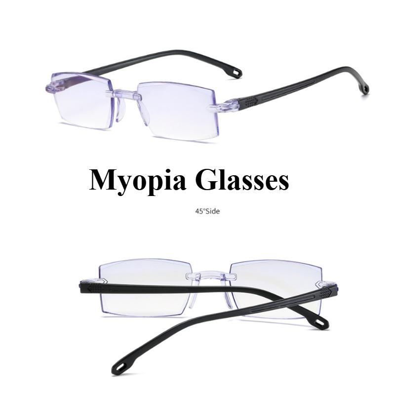 

Rimless Anti Blue Light Myopia Glasses 0 to -6.0 Unisex Frameless Nearsighted Reading Eyeglasses 0