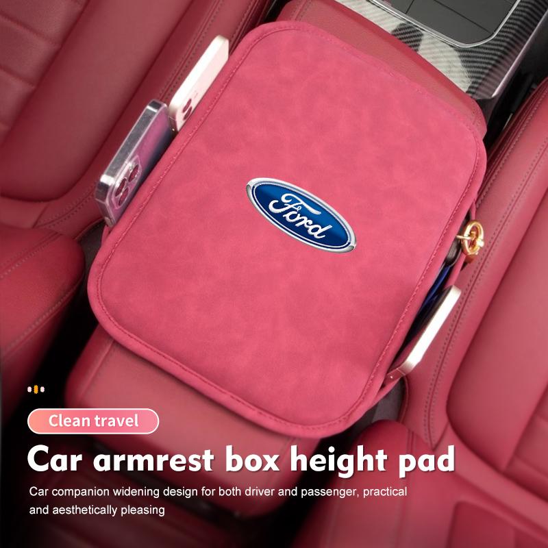FRYX3 Car Armrest Box Pad Sheepskin Bark Auto Armrest Storage Cushion For Ford Fiesta Ranger Mondeo Escape Ecosport Fusion Explorer