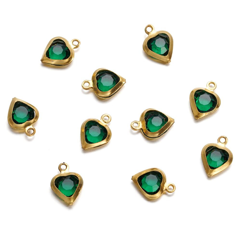10 Stück/Los 7,5 mm Edelstahl Herz mit Strasssteinen Anhänger für Halskette Armband Anhänger DIY Schmuckherstellung Zubehör