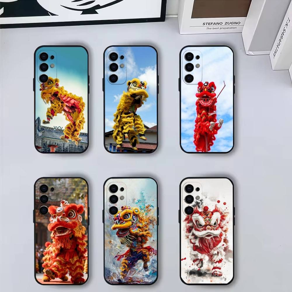 Chinese lion dance Phone Case For Samsung S25,S24,S21,S22,S23,S30,Ultra,S20,Plus,Fe,Soft Silicone Black Cover