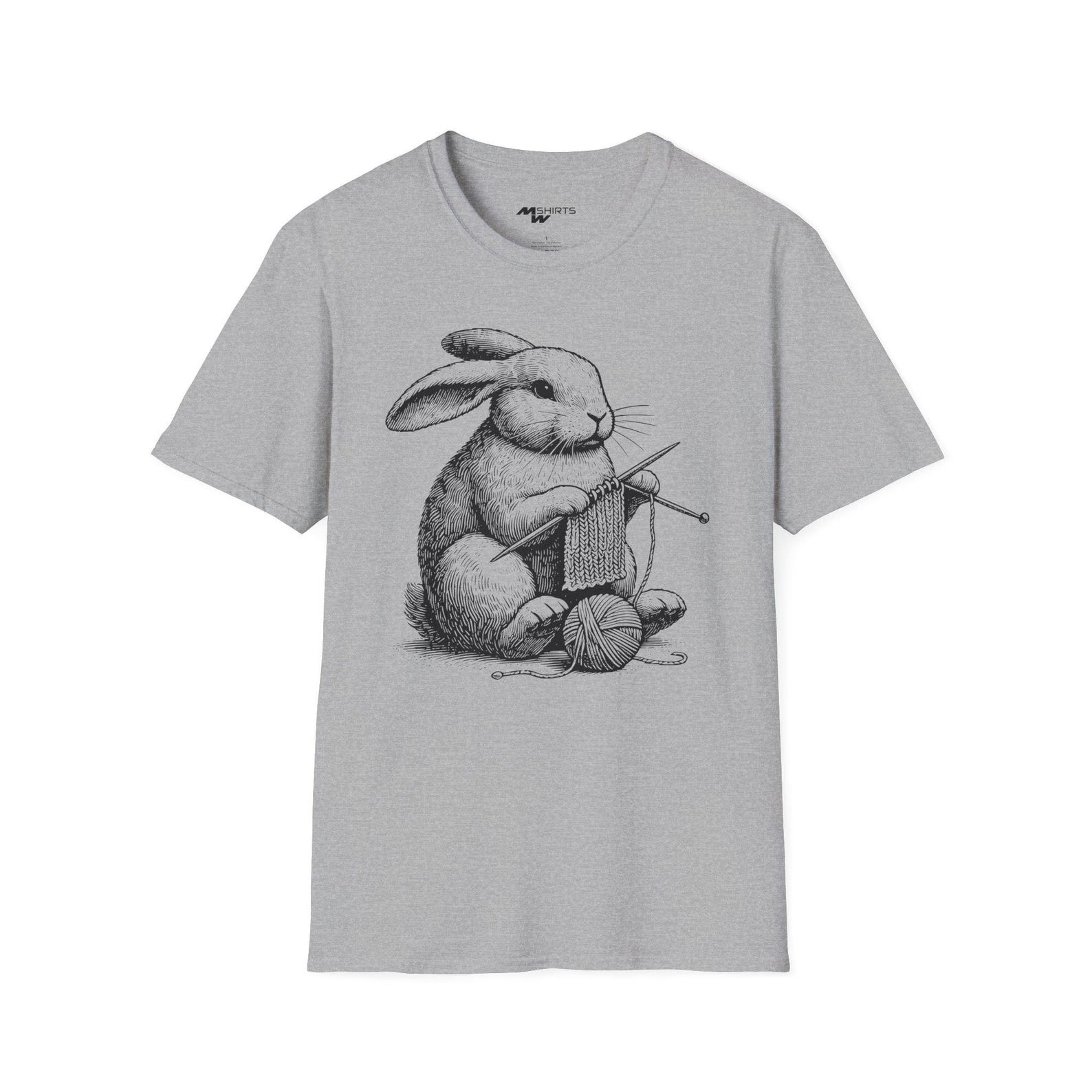 Knitting Bunny/ Engraving-Style T-Shirt/ O.G. Real Rap Knit Rapper Silhouette Tee/ Unisex Softstyle T-Shirt L