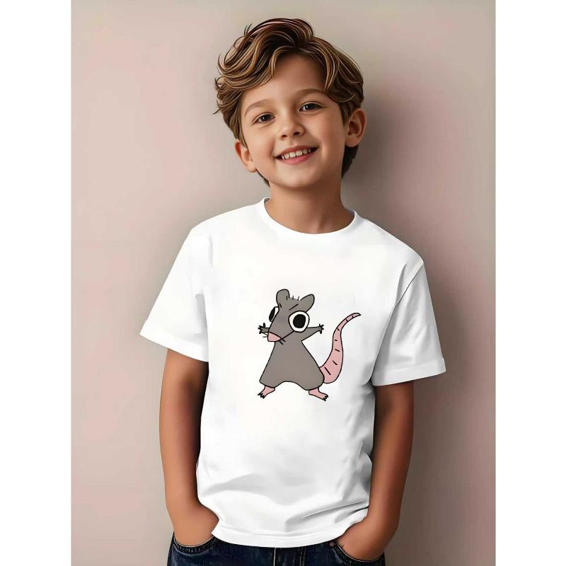 European sizes High-Quality Boys  Soft And Breathable Stylish Short-Sleeve Shirt, Featuring a Cartoon Mouse Design 98cm белый