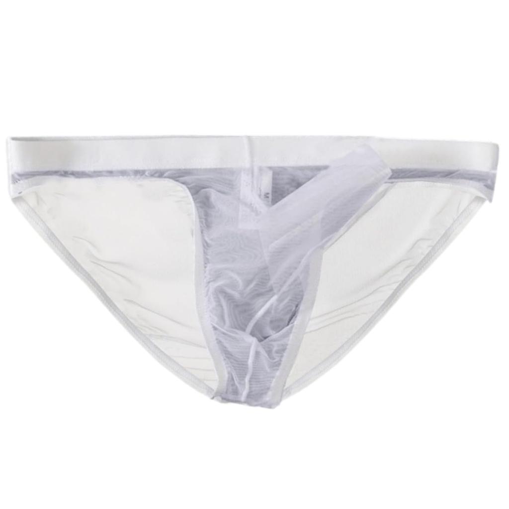 La Transparent Sexy Underwear Micro Mesh Pants Lingerie Elephant Briefs [Heureux Joie] Men's See-Through Men's (XL, WHITE)