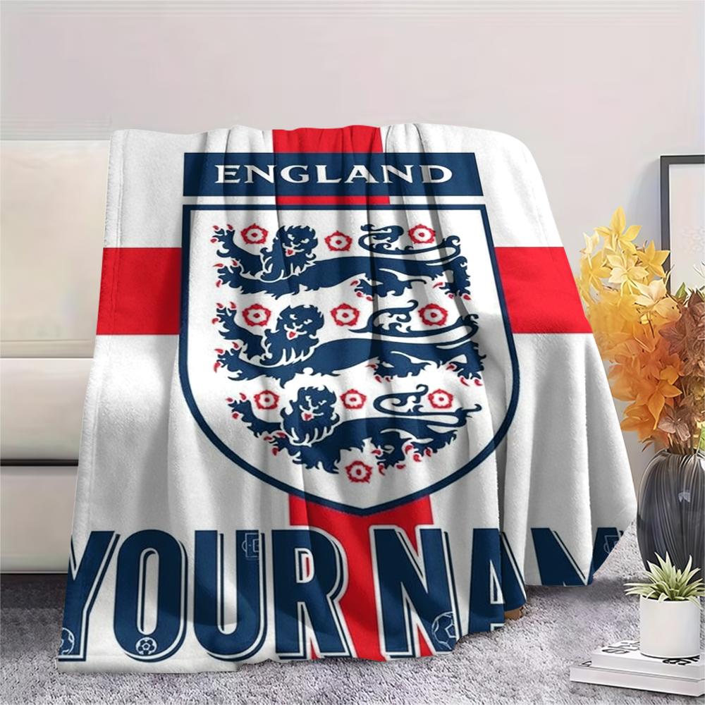 1PC Custom Name England Soccer Patterned Flannel Blanket Suitable For All Seasons for Home Decor Warmth and Comfort Gifts Holiday Present