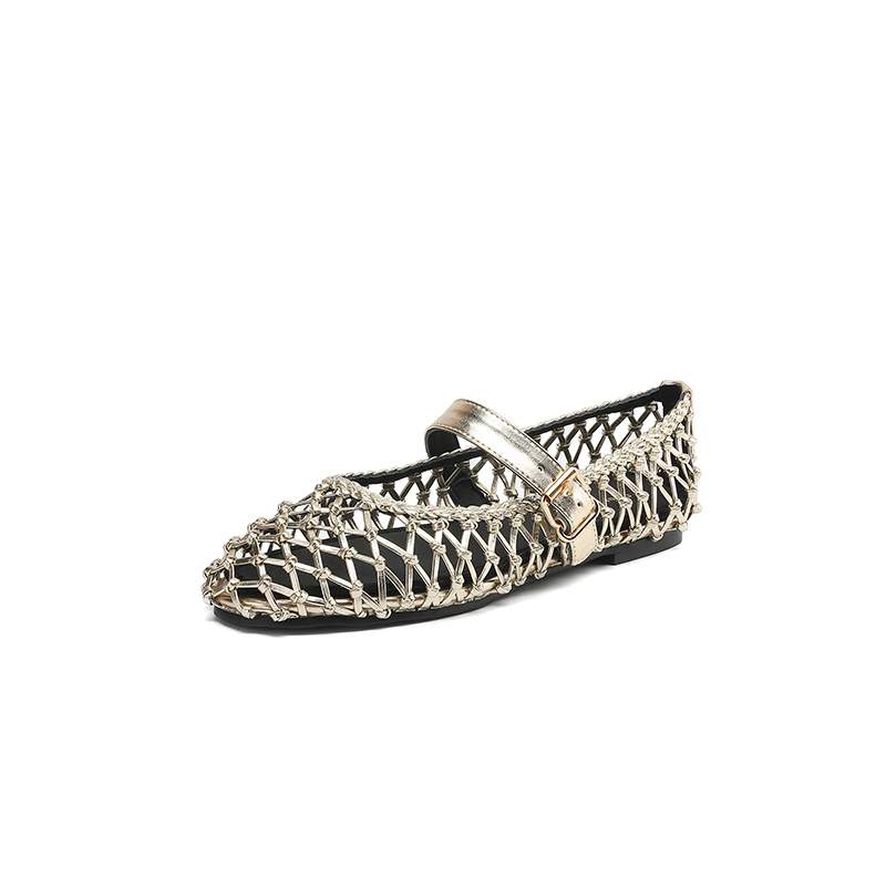 Krazing Pot Straw Weaving Mary Janes Summer Size 42 European Design Thick Flat with Women Women Round Toe Flats