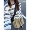 Retro crew neck contrasting color long-sleeved striped t-shirt women's spring and autumn thin loose lazy versatile summer sunscreen blouse
