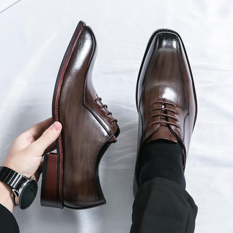 New Concise Brown Business Leather Shoes Men's Lace-up Dress Shoes Casual Italy Style Office Casual Shoes Footwear Zapatillas