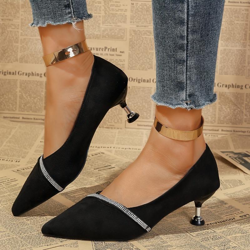 Fashion High Heel Pointed Toe Women's Shoes French Style Fairy Thin Heels Casual Rhinestone Spring Autumn New Model Pumps Sandals
