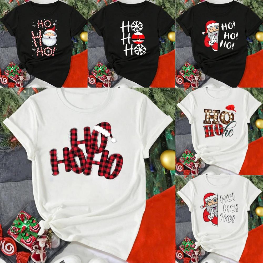 HO HO HO Christmas Hat Pattern Tshirt Loose Breathable Holiday Activities Shortsleeved Tshirt Unisex Women Unisex Casual Tops