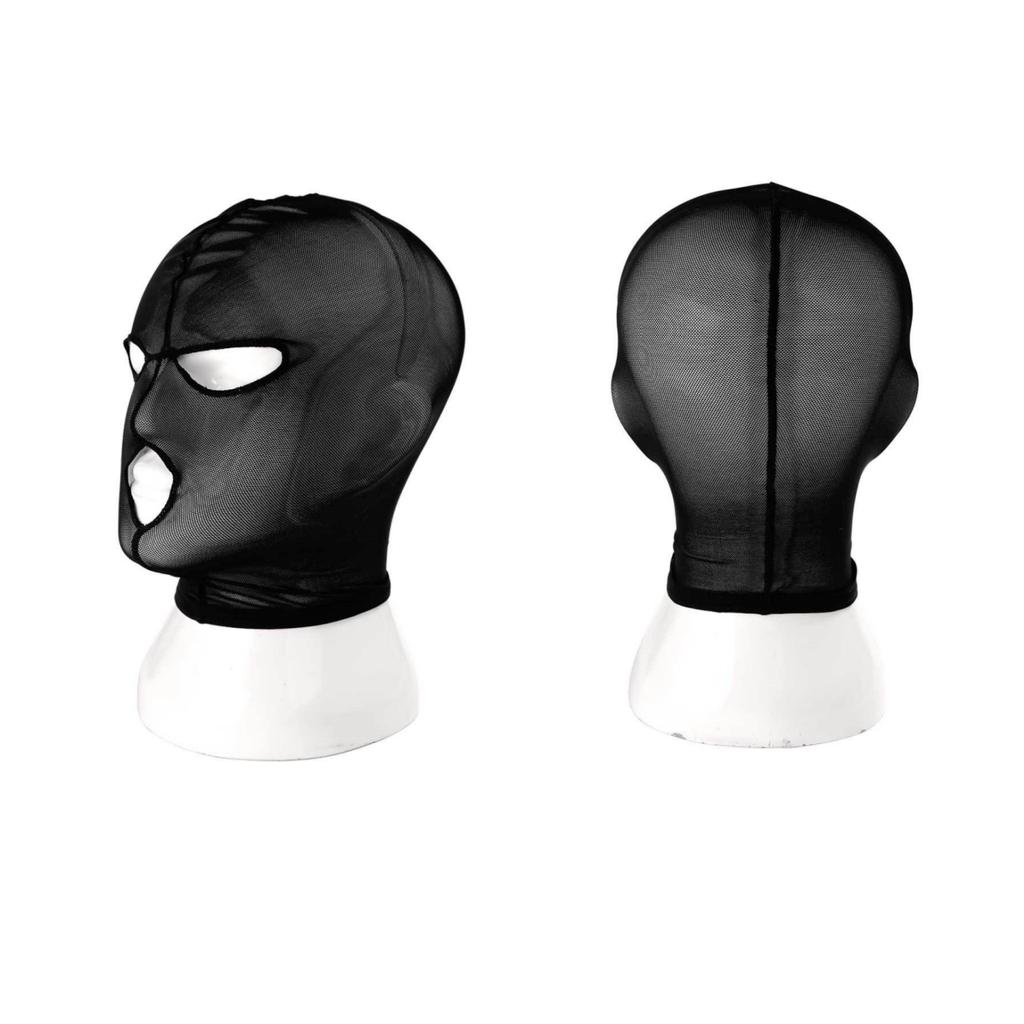 Women Sexy Black Lace Full Face Mask, Stretch Mesh Hood with Eye and Mouth Openings for Halloween Cosplay Party