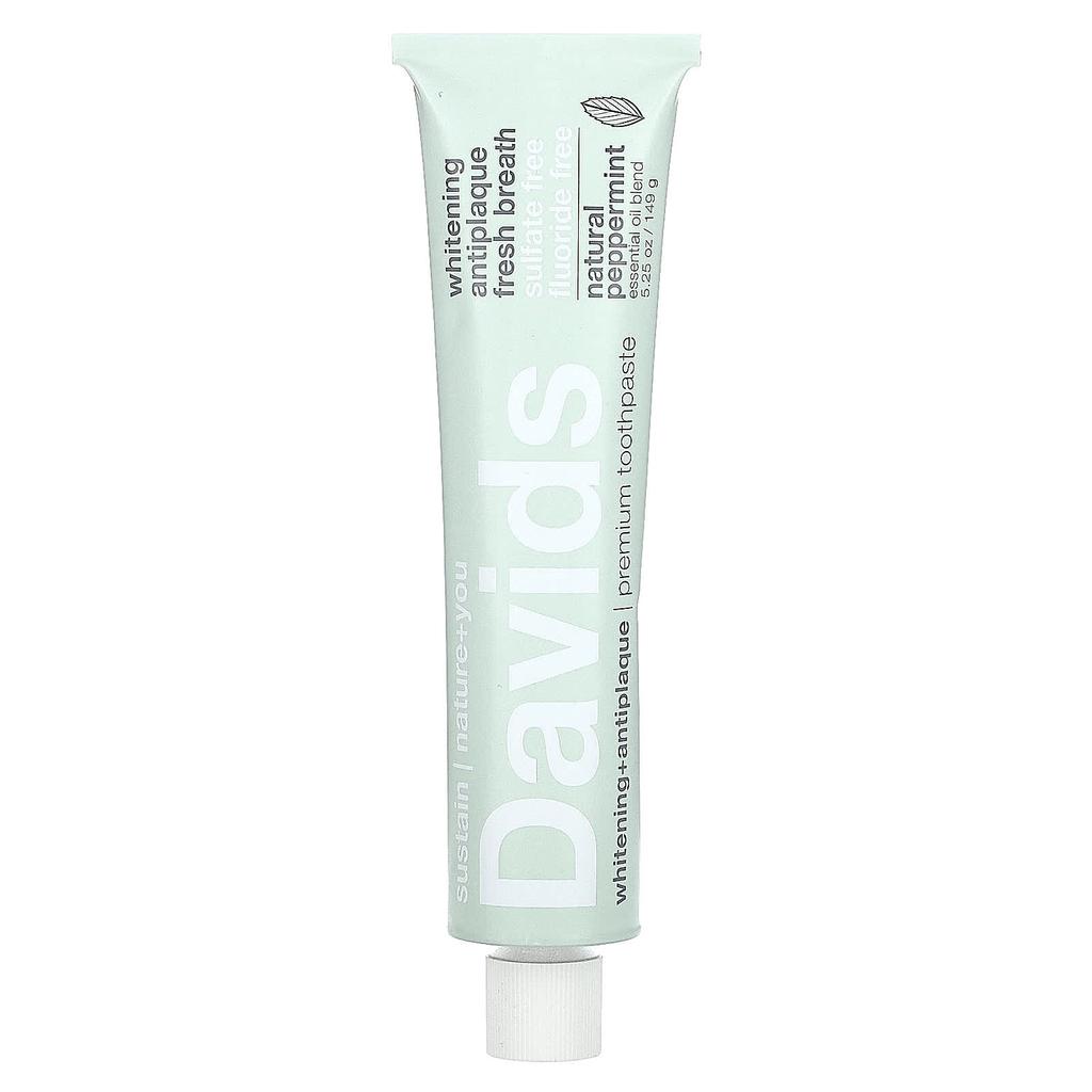 Davids, Premium Toothpaste, Whitening + Tartar Removal, Natural Peppermint, 5.25 Oz (149 G)