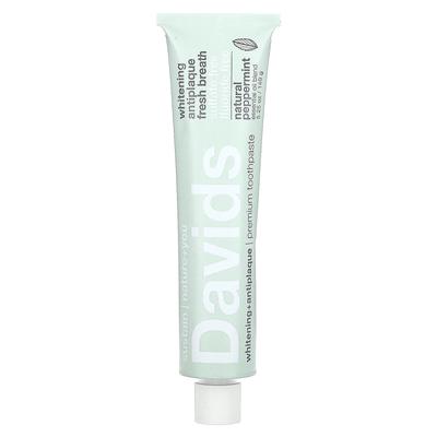 Davids, Premium Toothpaste, Whitening + Tartar Removal, Natural Peppermint, 5.25 Oz (149 G)